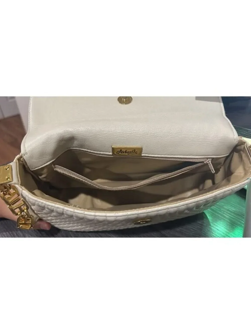 Ashneil Beige Genuine Leather Shoulder Bag&Gold Chain Strap